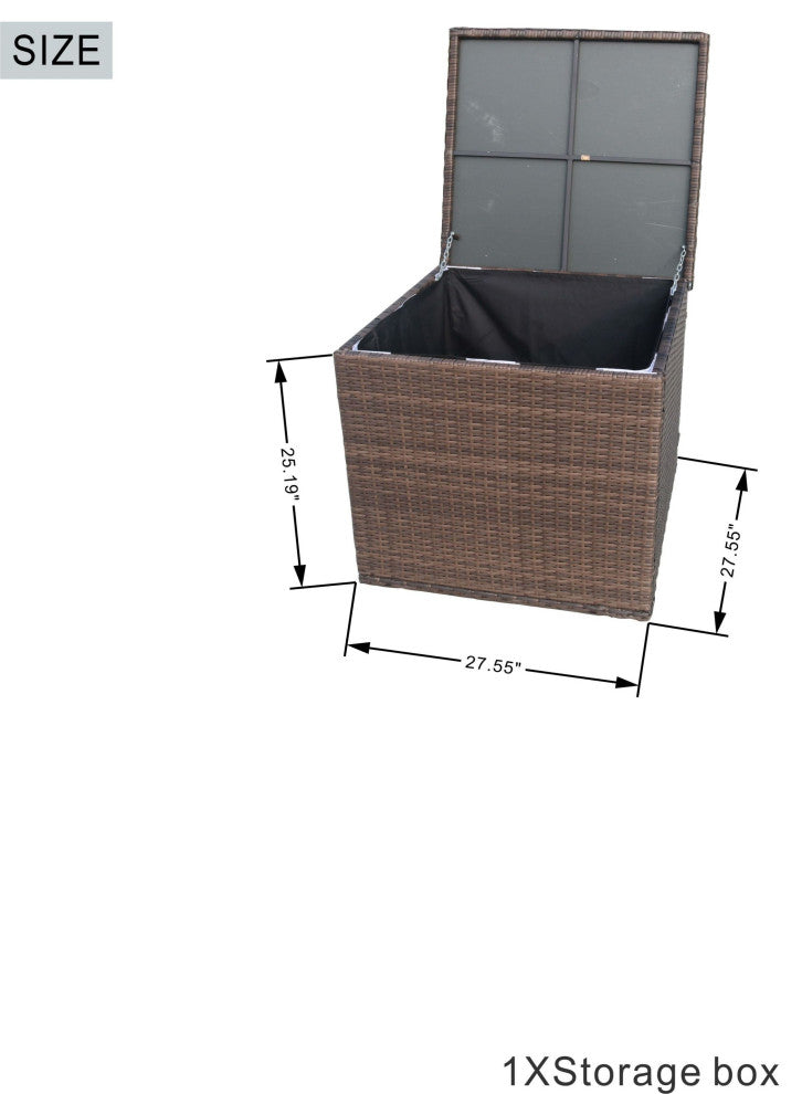 7-Piece Outdoor Gray Wicker Sofa Set with Chairs, Brown Fire Pit Table