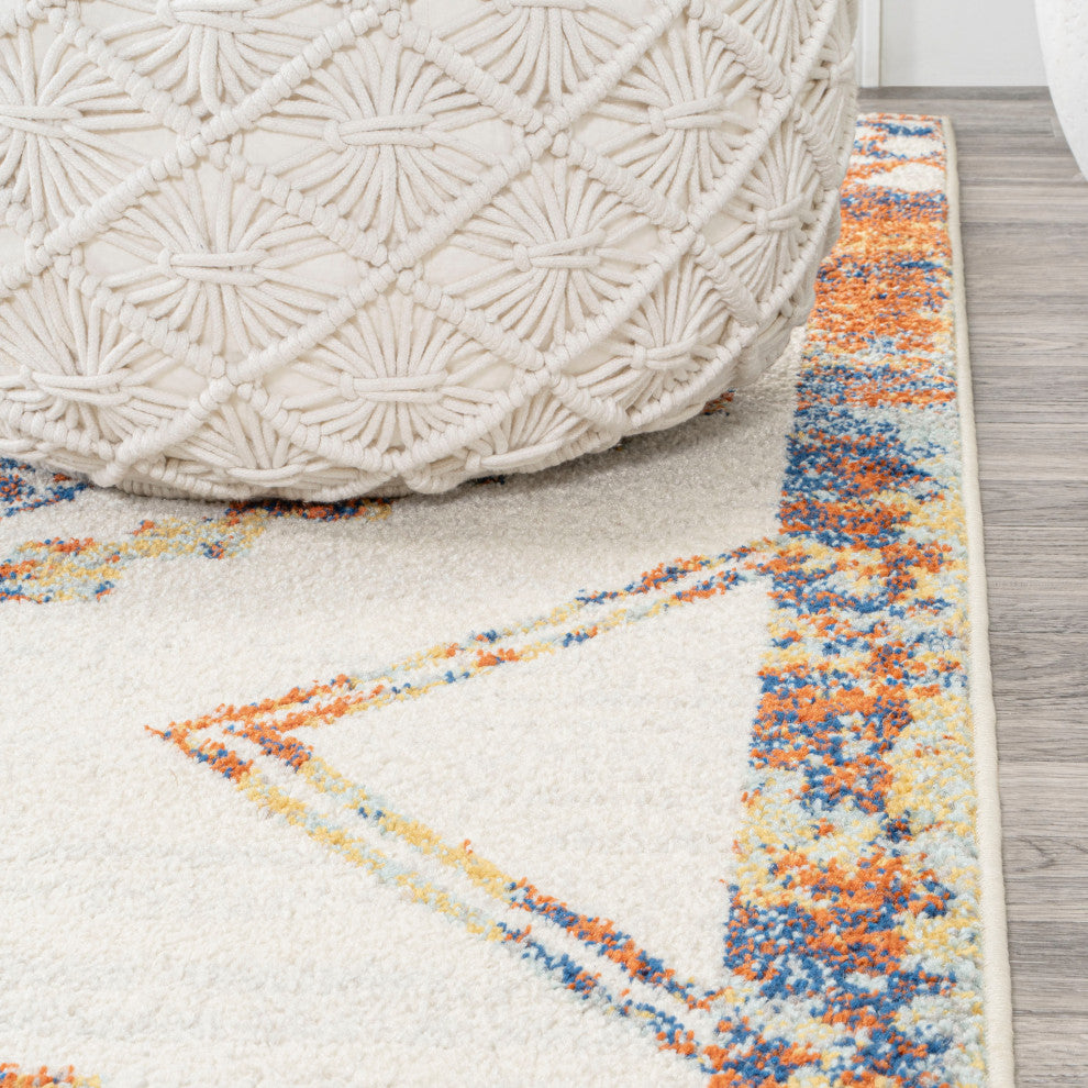 Amir Moroccan Beni Souk Rug, Ivory/Blue/Orange, 5 X 8