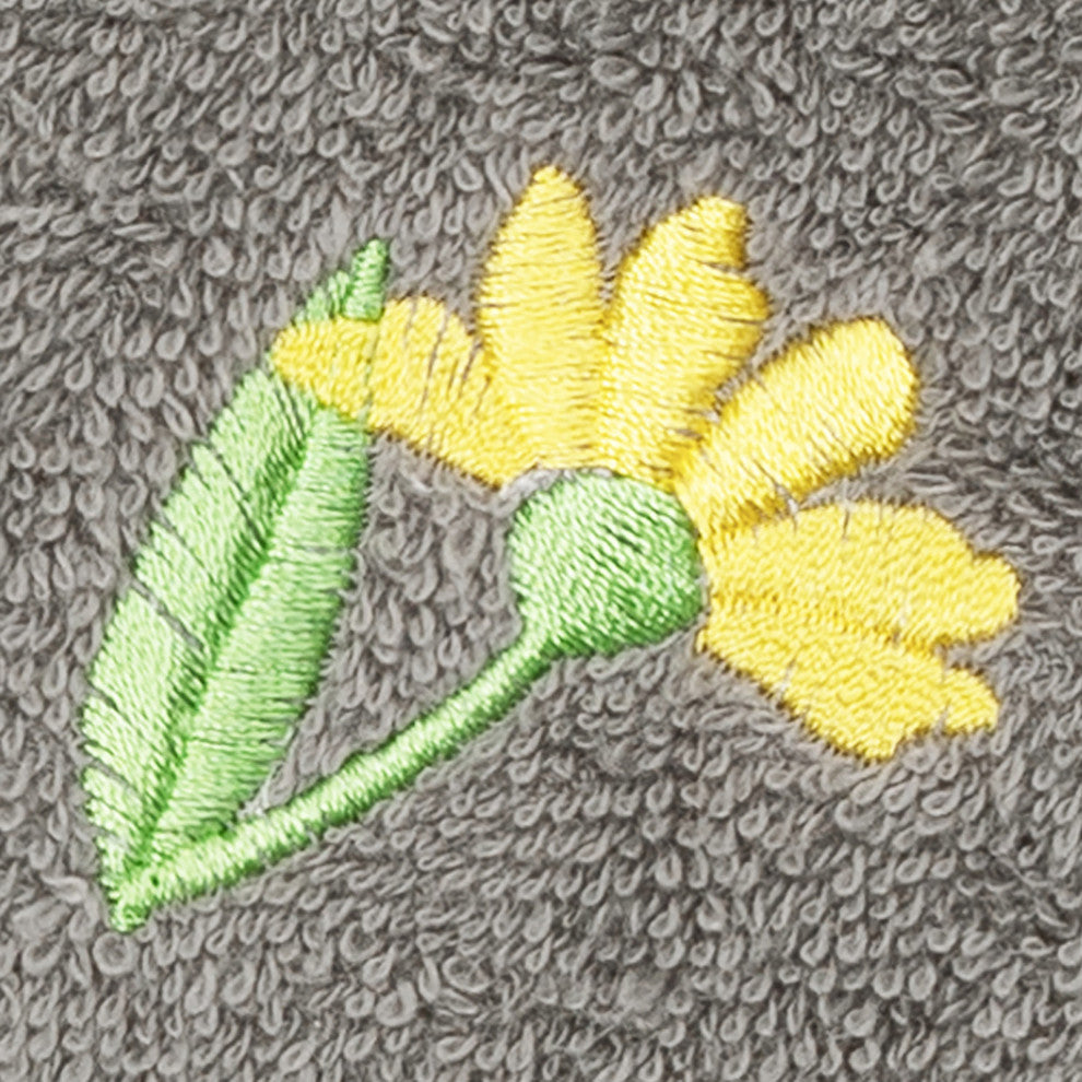 Linum Home Turkish Cotton Daisy 2-Piece Embellished Washcloth Set, Dark Gray