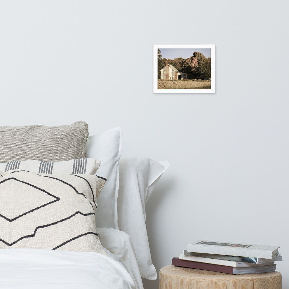 Patriotic Barn in Field Aged Effect Framed Photo Paper Wall Art Prints, White, 8" X 10"