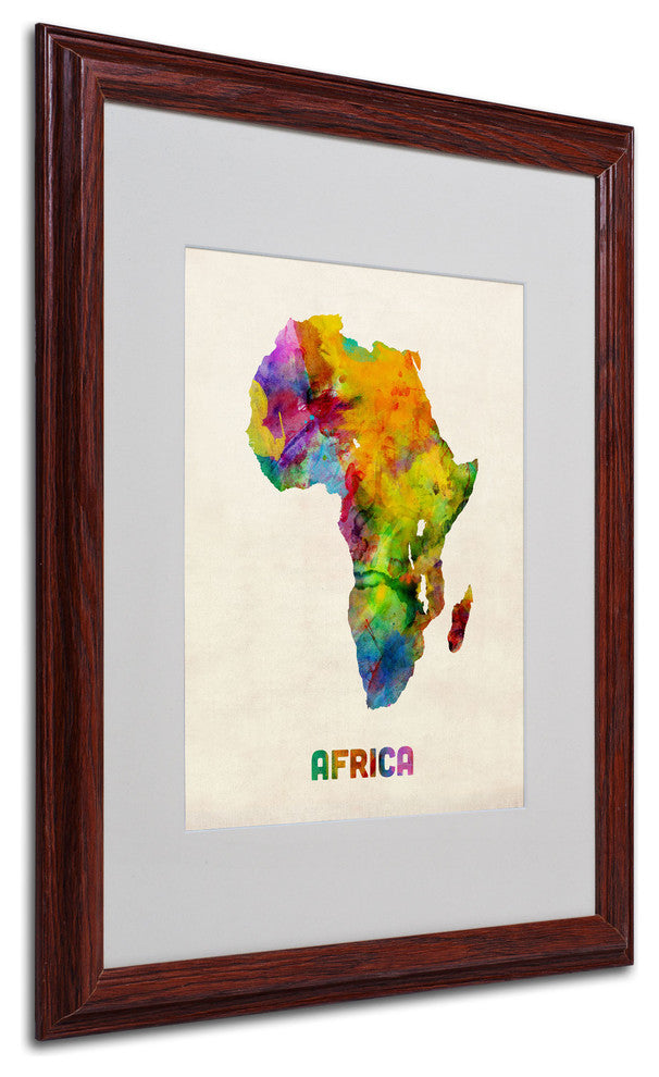'Africa Watercolor Map' Matted Framed Canvas Art by Michael Tompsett