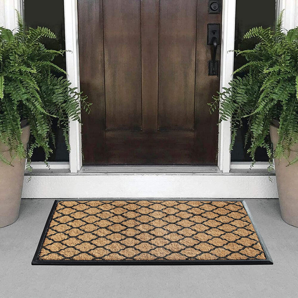 A1HC Natural Coir/Rubber Door Mat, 30x48, Thick Durable, Ogee Black