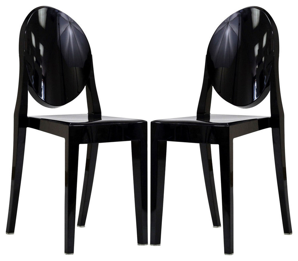 Modern Urban Kitchen Clear Dining Chairs Set of 2 Black, Outdoor and Indoor