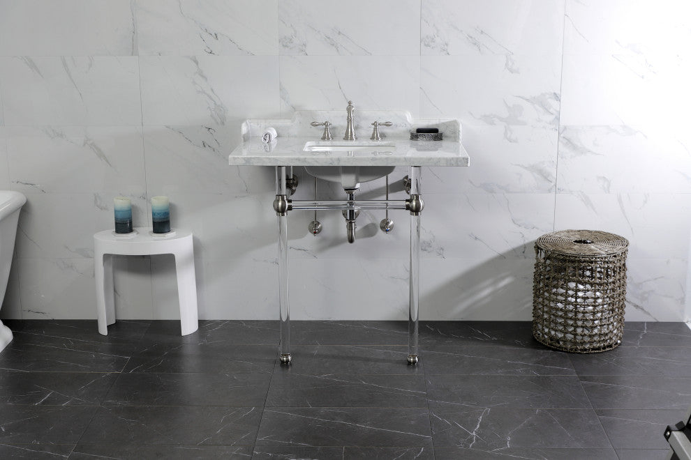 Kingston Brass LMS36MASQ8 36" Carrara Marble Console Sink, Acrylic Legs