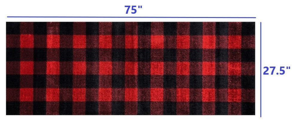 2' x 6' Black and Red Buffalo Check Washable Runner Rug