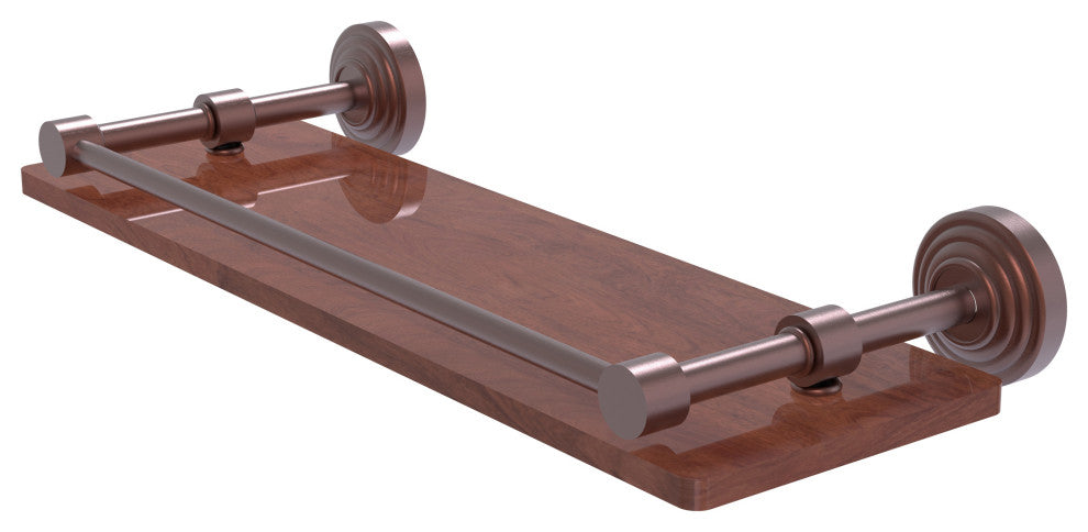 Waverly Place 16" Solid Wood Shelf with Gallery Rail, Antique Copper