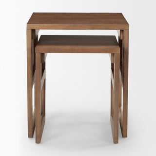 Grier Medium Brown Solid Wood & Cane Nesting Accent Tables (Set of 2)