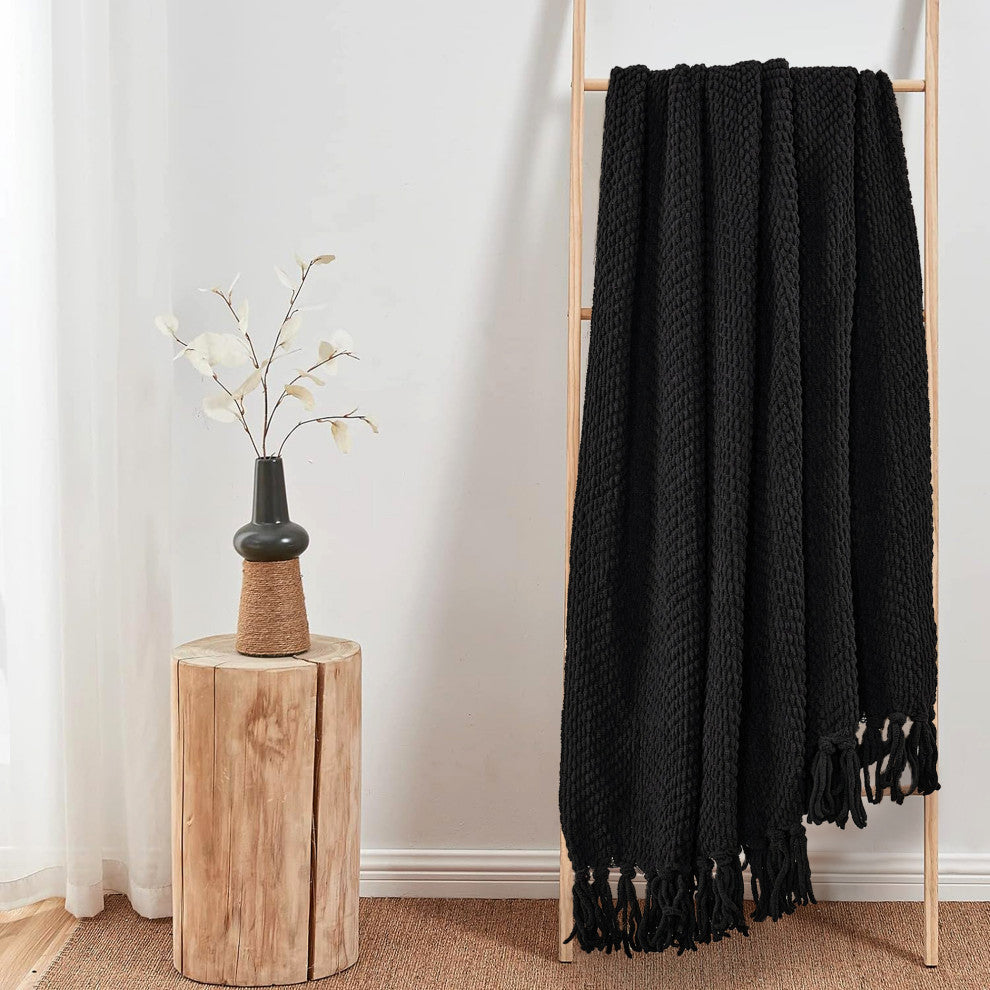 Tweed Knitted Throw Blanket, Raven, 50"x60"