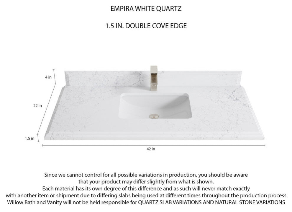 Alys Teak 42 Single Sink Bathroom Vanity Whitewashed 1.5" Empira Quartz