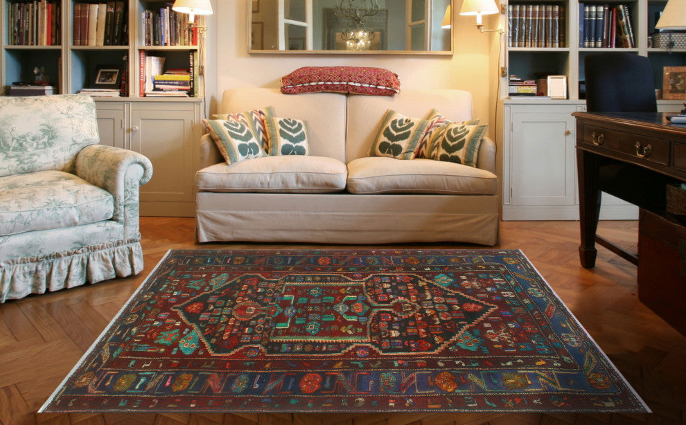 Fine Vintage Distressed Winfred Burgundy/Charcoal Rug, 5'1x8'11