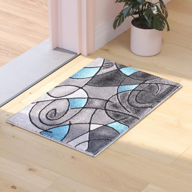 Jubilee Collection Modern Abstract Pattern Area Rug, Blue, 2' X 3'