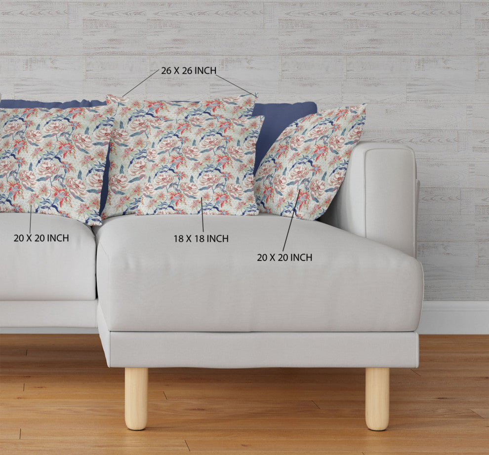 20" Red Indigo Roses Indoor Outdoor Throw Pillow
