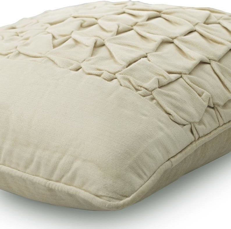 Decorative Textured Ivory Velvet Knotted 20"x20" Pillow Cover, Knotted Ivory
