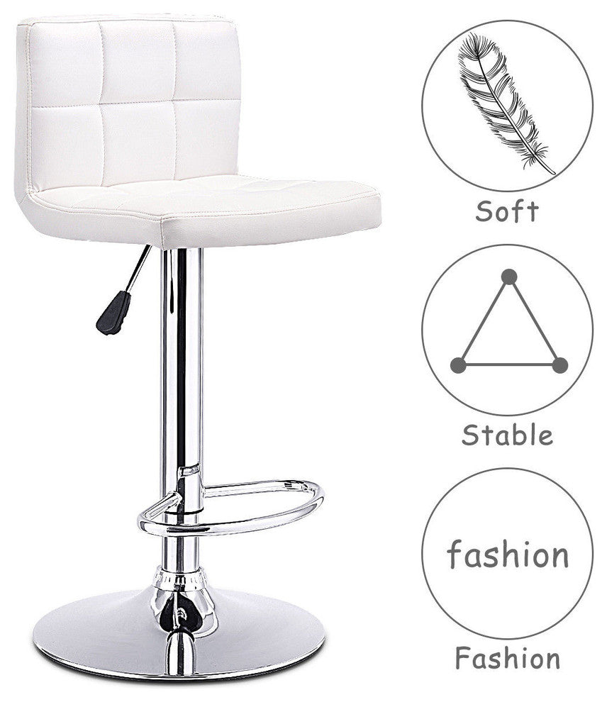 Costway 1 PC Bar Stool Swivel Adjustable PU Leather Barstools  White