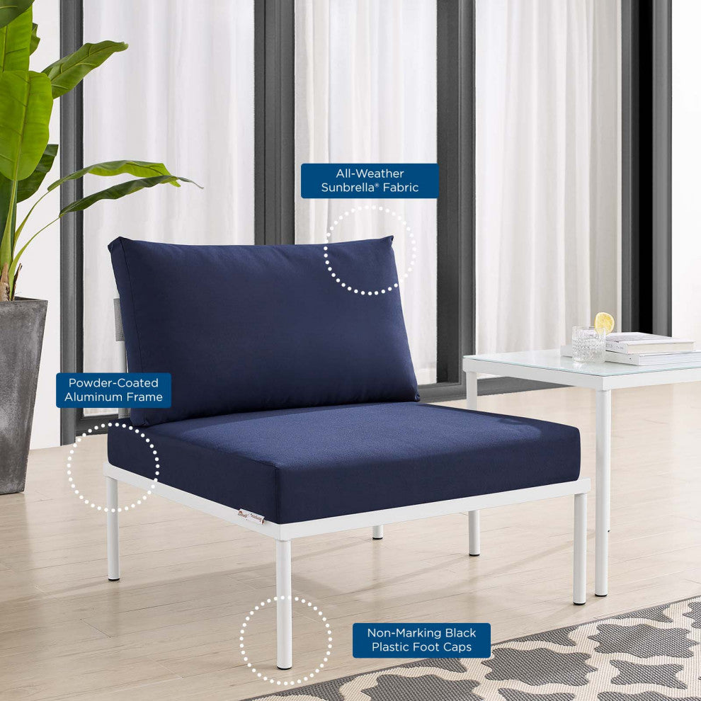 Side Dining Chair, Sunbrella, Aluminum, Metal, Gray Blue Navy, Outdoor