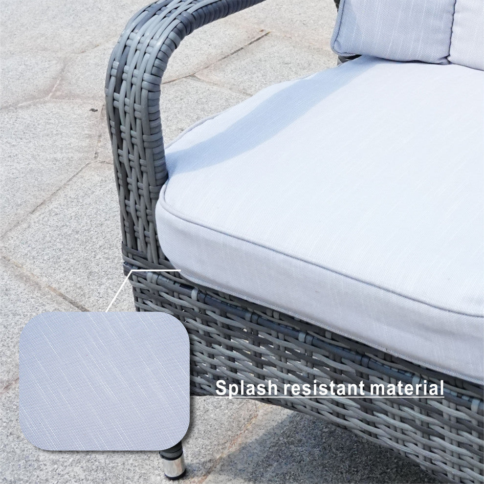 5-Piece Wicker Outdoor Round Dining Set with Grey Cushions