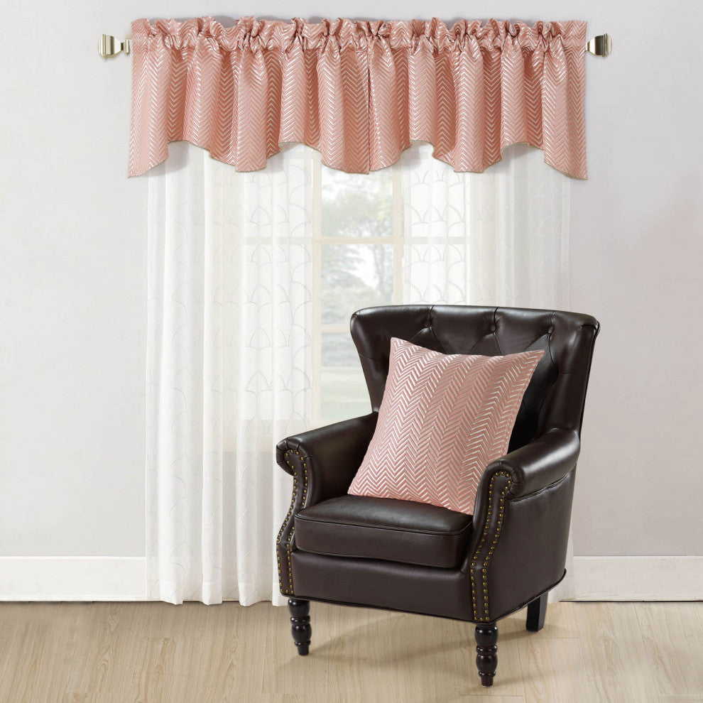 Chevron Jacquard Valance and Pillow Shell Sets , Rose, 20" X 20" / 56" X 19"