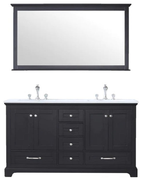 Dukes 60" Espresso Double Square Sink Vanity with Quartz Top, With Faucet and Mi