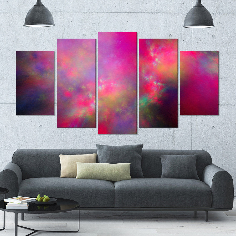 Perfect Red Starry Sky, Contemporary Canvas Art Print, 60"x32", 5 Panels