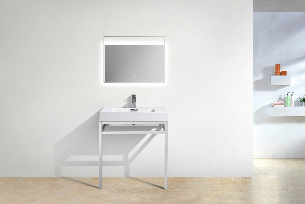 KubeBath Haus Stainless Steel Console With White Acrylic Sink, Chrome, 30''