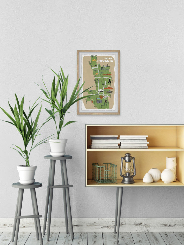 "Phoenix Arizona Map II" Framed Painting Print, 20x30