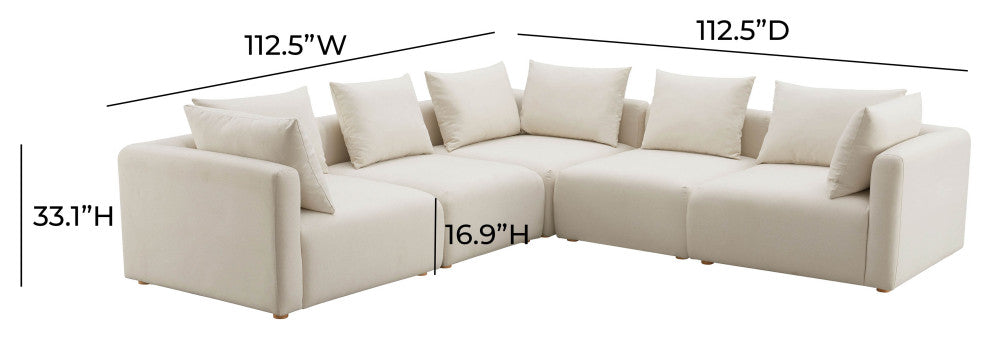 Hangover 5-Piece Upholstered Modular L-Sectional, Cream Linen