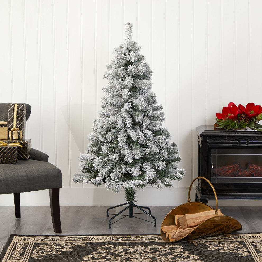 Nearly Natural 4' Flocked West Virginia Fir Artificial Christmas Tree