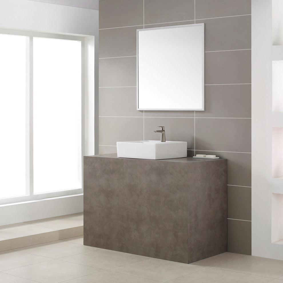 Elavo Ceramic Square Vessel White Sink, Overflow Drain Satin Nickel