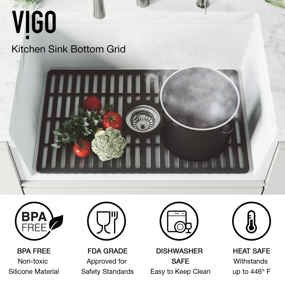 VIGO Silicone Protective Bottom Grid for Single Bowl Kitchen Sink, Matte Black, 27"lx17"w