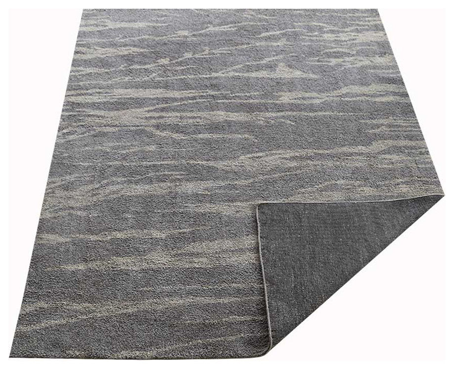Hand Knotted Silk Area Rug Contemporary Gray Beige