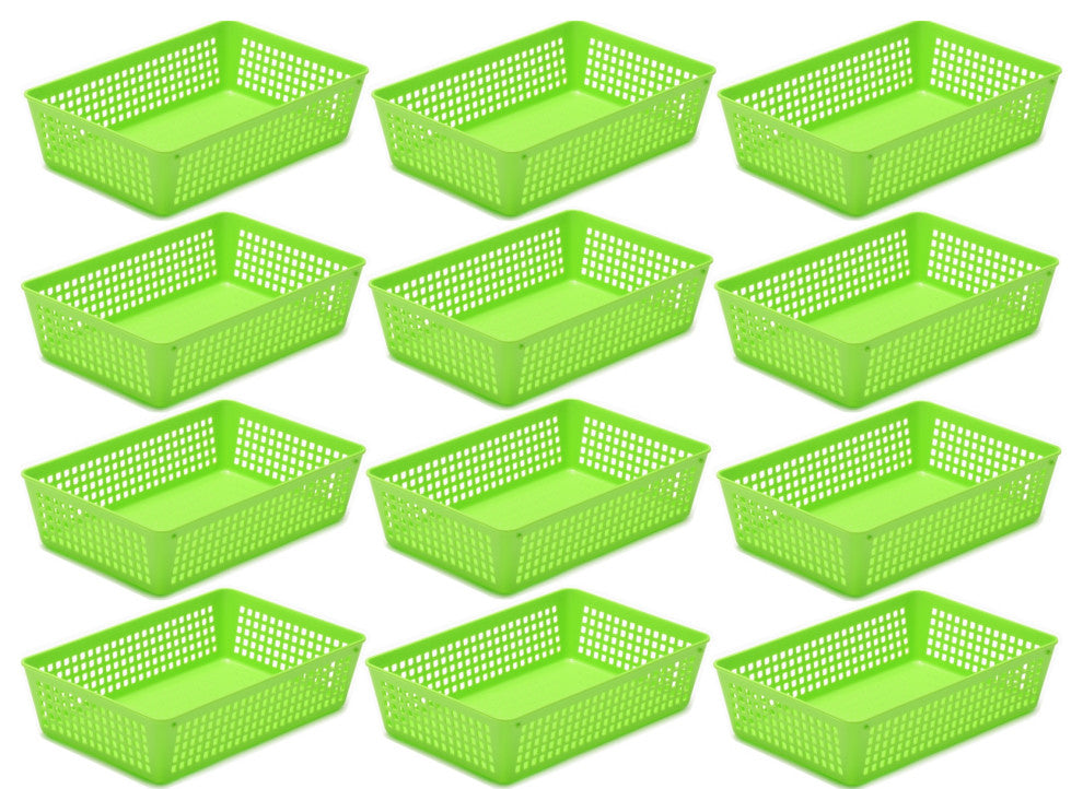 12-Pack Plastic Storage Baskets for Office Drawer, Desk, 32-1182-12, Green