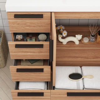 Carla 36" Freestanding Bathroom Vanity With Left Side Drawers, White Oak
