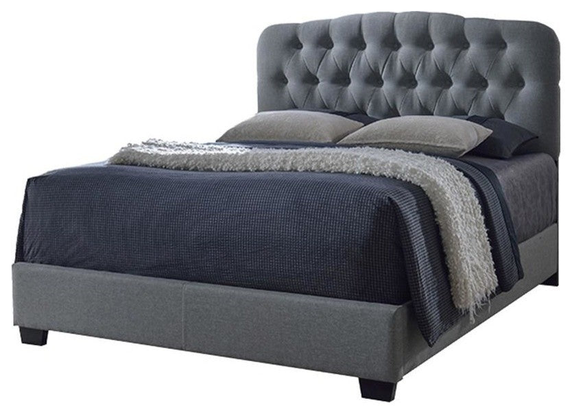 Romeo Contemporary Gray Button-Tufted Upholstered Queen Size Bed
