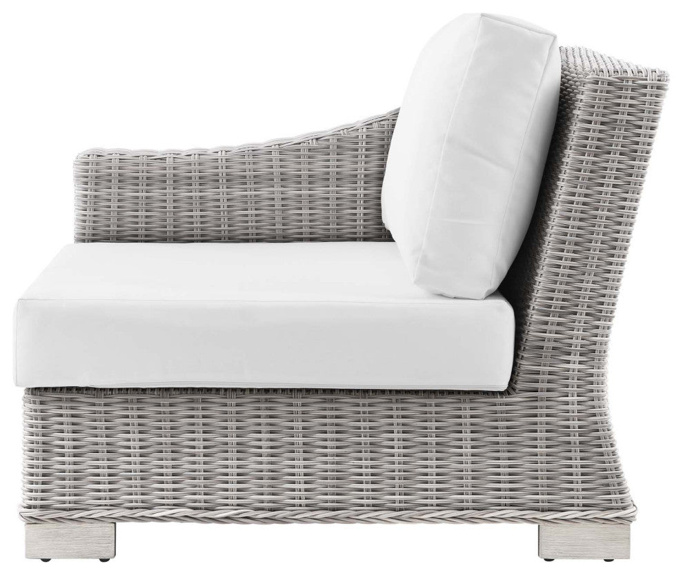 Lounge Sectional Sofa Chair Table Set, Rattan, Wicker, Gray White, Outdoor