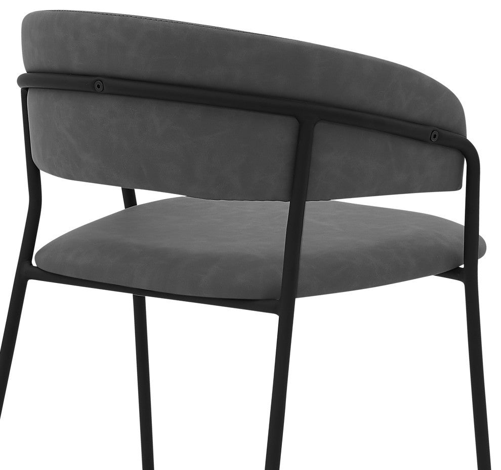 Nara 26" Faux Leather and Metal Counter Height Bar Stool, Black and Gray