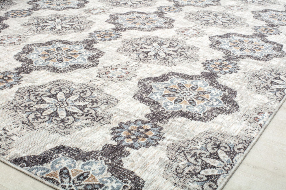 Jade Sweet Gray Vintage Traditional Gray Recycled Area Rug, 2'6" X 4'