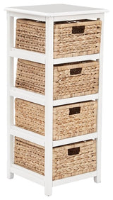 Seabrook Four-Tier Storage Unit Engineered Wood White Finish and Natural Baskets