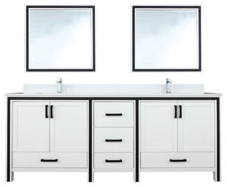 Ziva White 84" Double Vanity, Cultured Marble Top, 34" Mirrors