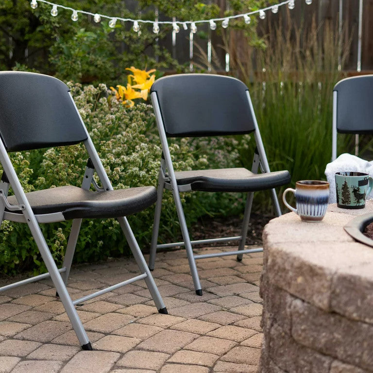 Set of 6 Folding Chair, Indoor or Outdoor Use, Metal Frame & Curved Seat, Grey