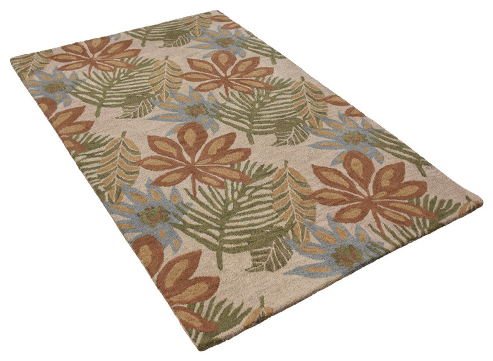 HAND TUFTED WOOL ECO-FRIENDLY AREA RUGS- Round,Cream,Floral