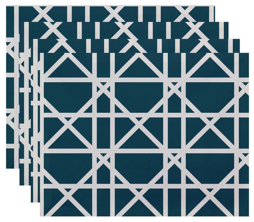 18"x14" Trellis, Geometric Print Placemat, Aqua, Set of 4