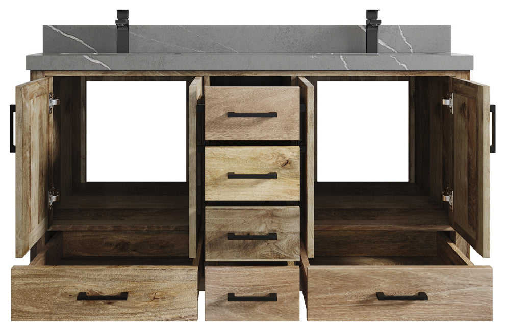 Malibu Mango 60 Double Sink Bathroom Vanity in Natural 2" Piatra Gray