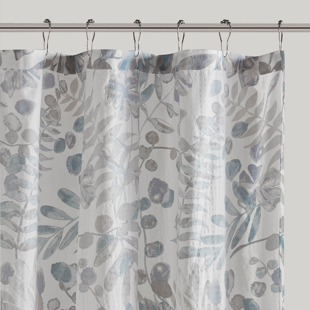 Madison Park Bonnie Printed Seersucker Shower Curtain, Blue