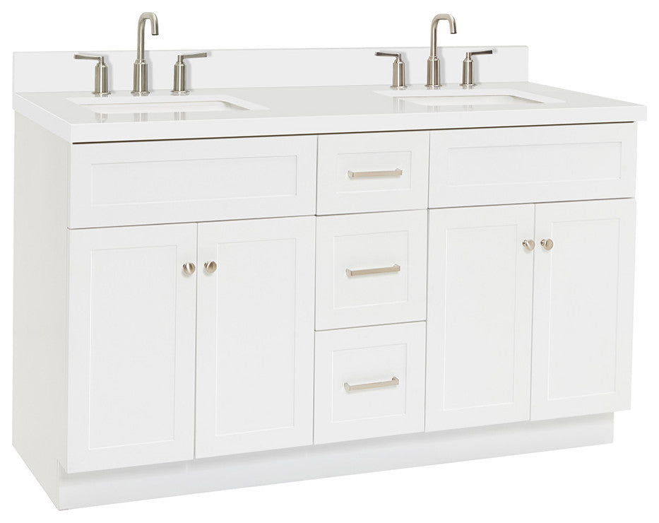 Ariel Hamlet 61" Rectangle Sinks Bath Vanity White Quartz White