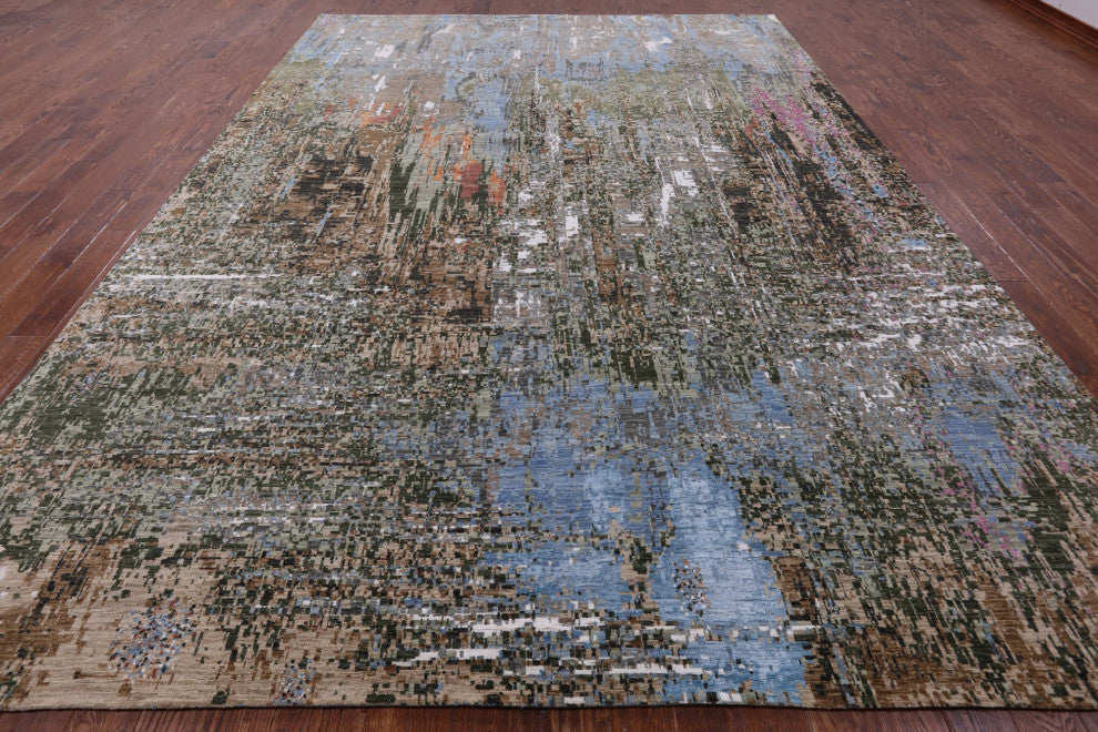 Modern Hand Knotted Wool and Silk Rug 10' 0" X 14' 3" Q8860
