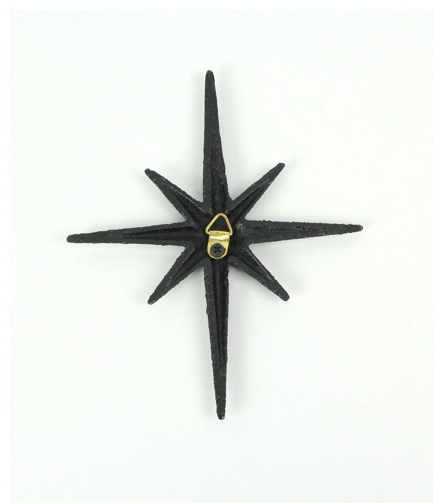 Set of 3 Black Cast Iron 8 Pointed Starburst Wall Hangings Mid Century Stars
