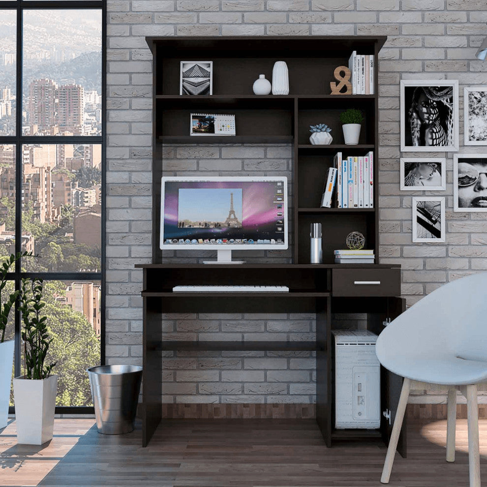 Zeno Black Computer Desk with Hutch
