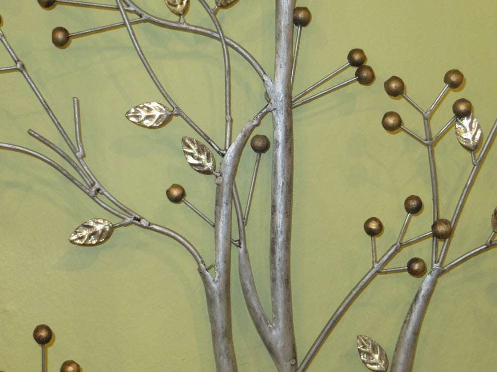 Contemporary Flower Branch Wall Art, Modern Silver Metal