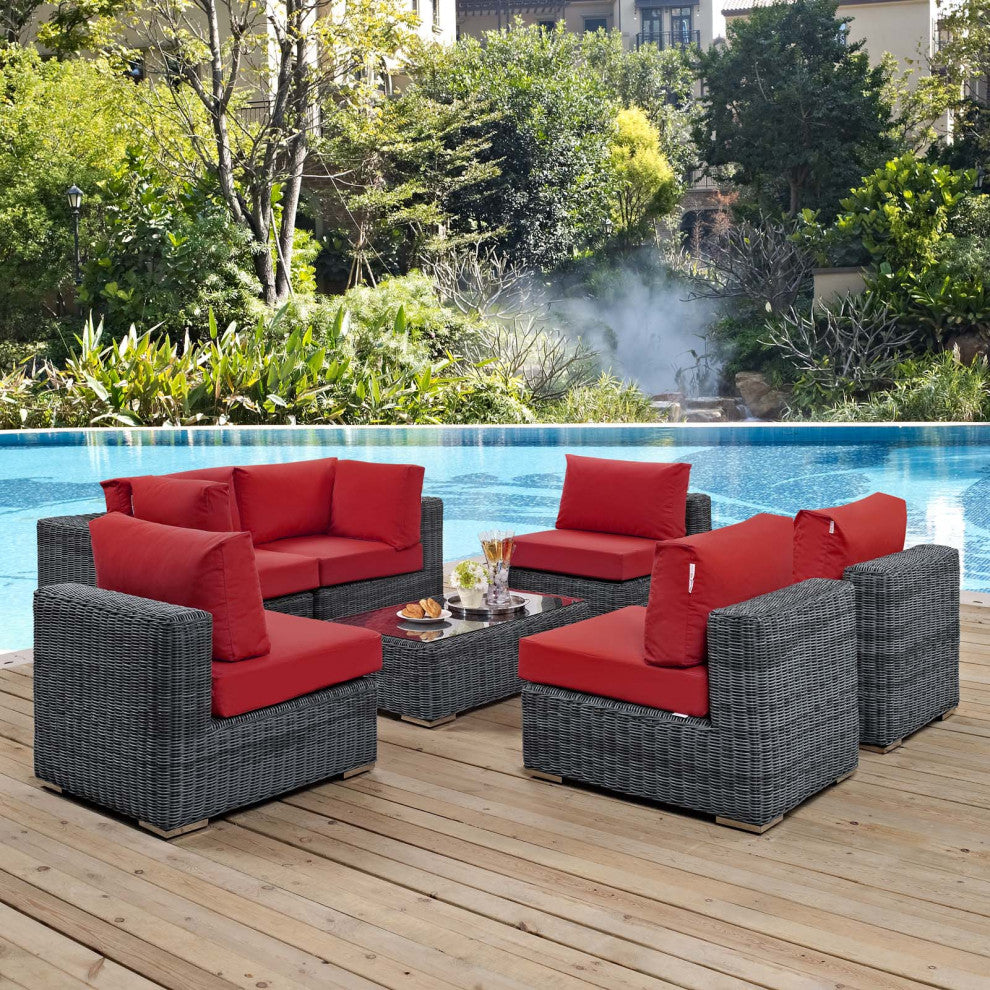 Canvas Red Summon 7 Piece Outdoor Patio Sunbrella Sectional Set