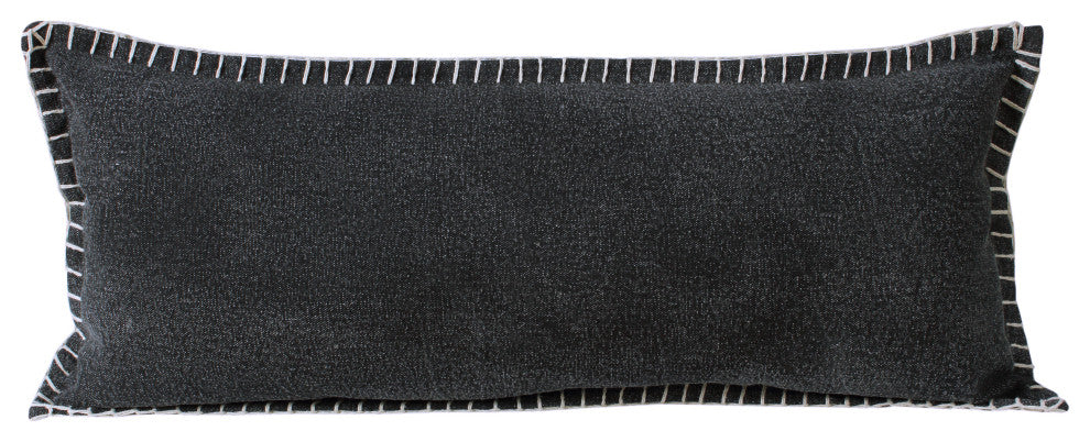 Ox Bay Handwoven Black Bordered Organic Cotton Pillow Cover, 14"x36"